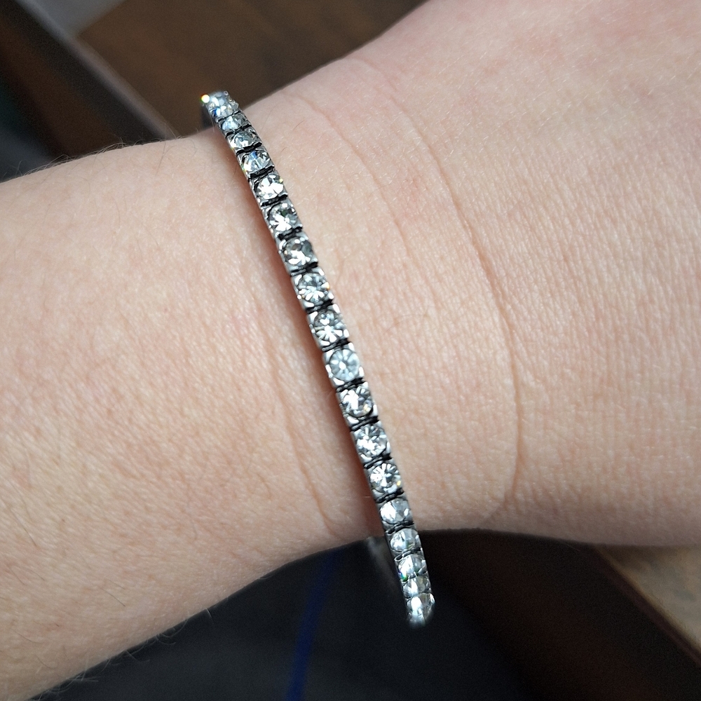 Swarovski Silver Bangle Bracelet with Sparkling Crystals